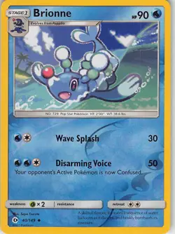 Brionne 40/149 Uncommon SM Base Set Pokemon Reverse Holo Near Mint - Image 1
