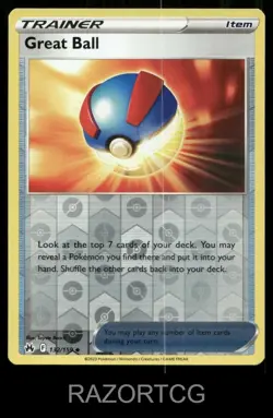 GREAT BALL 132/159 UC CROWN ZENITH POKEMON REVERSE HOLO NM/M - Image 1
