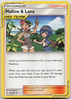 Mallow & Lana 198/236 Uncommon Cosmic Eclipse Pokemon Lightly Played - Image 1