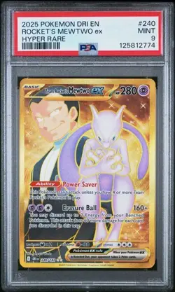 Pokemon Destined Rivals Gold Team Rockets Mewtwo EX Hyper Rare 240/182 PSA 9 - Image 1