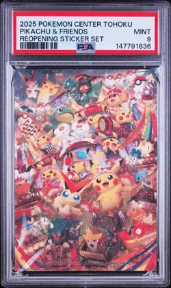 2025 POKEMON CENTER TOHOKU REOPENING STICKER SET PIKACHU & FRIENDS PSA 9 - Image 1
