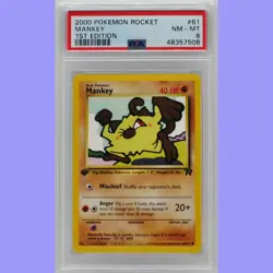 Pokemon 1st Edition Mankey 61/82 Team Rocket PSA 8 NM/Mint - Image 1