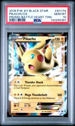 2016 POKEMON XY BLACK STAR PROMO BATTLE HEART TINS #XY174 PIKACHU EX PSA 10 - Image 1