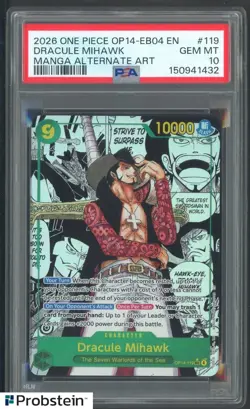2026 One Piece Dracule Mihawk OP14-EB04 EN Manga Alternate Art PSA 10 GEM MINT - Image 1