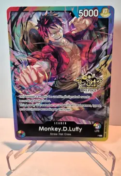 Monkey D. Luffy One Piece TCG Rainbow Leader 3rd Anniversary Stamped - Promo - Image 1