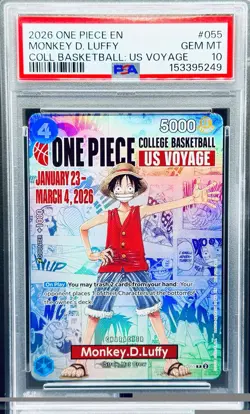2026 One Piece College Basketball Monkey D Luffy US Voyage #055 PSA 10 - Image 1