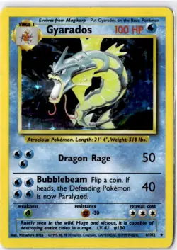 Gyarados 6/102 Holo Holo Rare Base Set Unlimited Pokemon Holo Near Mint - Image 1