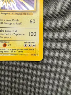 Pokemon TCG Zapdos 16/102 Base Set Unlimited Holo Rare WOTC VTG 1999 MP - Image 5