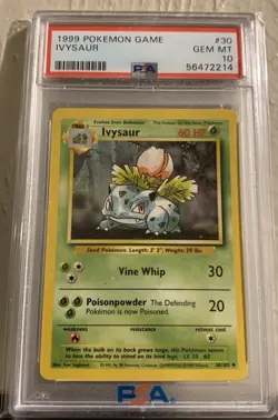 1999 POKEMON BASE SET UNLIMITED #30 IVYSAUR PSA 10 - Image 1