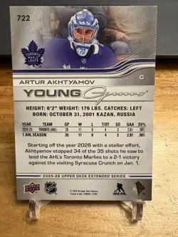 2025-26 Upper Deck Extended Artur Akhtyamov Young Guns Deluxe 250/250 RC #722 - Image 2