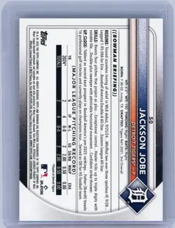 2025 Bowman Chrome #50 Jackson Jobe Black Paper Rookie /10 Tigers RC - Image 2