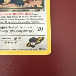 Rocket's Snorlax 33/132 Rare Gym Heroes Pokemon Card - Image 2