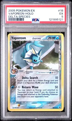2005 POKEMON EX DELTA SPECIES #18 VAPOREON-HOLO PSA 5 - Image 1
