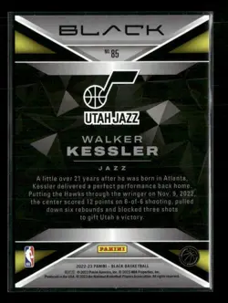 2022-23 Panini Black Walker Kessler RC #85 - Image 2