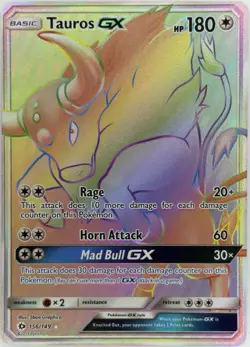 Tauros GX 156/149 - SM Base Set Secret Rare Full Art Holo - Pokemon TCG - Image 1