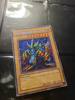 YUGIOH • TRI-HORNED DRAGON • SECRET RARE • LOB-000 • 1st EDITION • - Image 1
