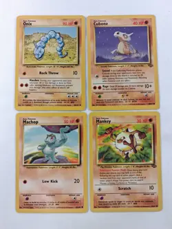 Vintage Pokemon Cards Lot (4) WoTC Onix Cubone Machop Mankey Fighting Cards LP - Image 1