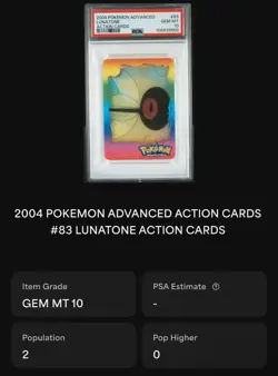 PSA 10 2004 POKEMON ADVANCED LUNATONE ACTION CARD LENTICULAR #83 • POP 2 - Image 2