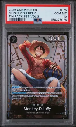 2026 One Piece EN Monkey.D.Luffy Tin Pack Set Vol. 2 P-075 PSA 10 Gem Mint - Image 1