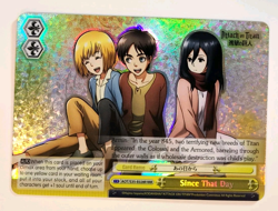 Weiss Schwarz - Attack on Titan - Since That Day RRR Mikasa Eren Armin Holo Card - Image 1
