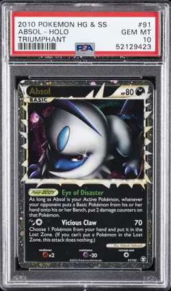 2010 POKEMON HEARTGOLD & SOULSILVER TRIUMPHANT #91 ABSOL-HOLO PSA 10 - Image 1