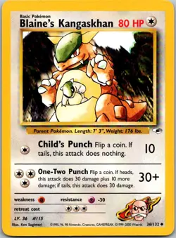 Blaine's Kangaskhan 36/132 Uncommon Gym Heroes Pokemon Unlimited Near Mint - Image 1