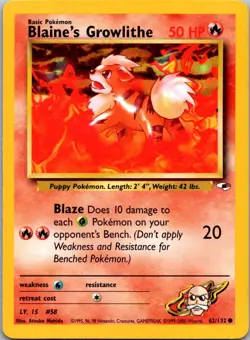 Blaine's Growlithe 62/132 Common Gym Heroes Pokemon Unlimited Near Mint - Image 1
