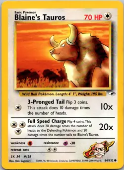Blaine's Tauros 64/132 Common Gym Heroes Pokemon Unlimited Near Mint - Image 1
