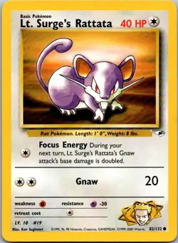 Lt. Surge's Rattata 82/132 Common Gym Heroes Pokemon Unlimited Near Mint - Image 1