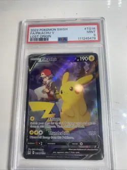 Pikachu v TG16/TG30 Swsh11: Lost Origin Trainer Gallery Holo Card PSA 9 - Image 1