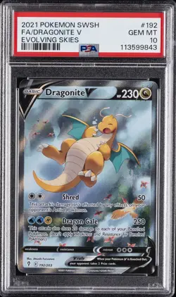 2021 POKEMON SWORD & SHIELD EVOLVING SKIES #192 FULL ART/DRAGONITE V PSA 10 - Image 1