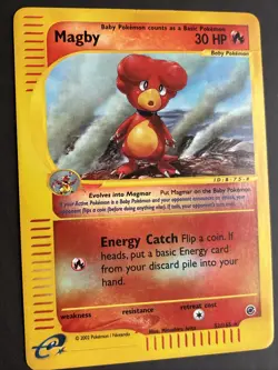 Pokemon TCG Magby Expedition Base Set 52/165 Reverse Holo Rare MP - Image 3