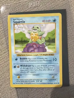 Pokemon Squirtle TCG Base Set Shadowless Common Card 63/102 Regular LP - Image 1
