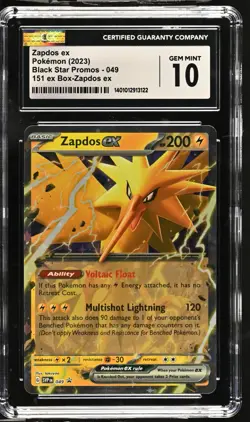 CGC Graded 10 Zapdos ex 049 Black star Promo 151 EX Box Pokemon Card - Image 1