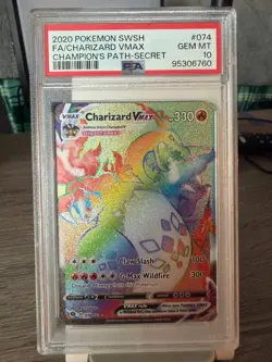 POKEMON CHARIZARD VMAX 2020 SWORD & SHIELD CHAMPION'S PATH SECRET #074 FA PSA 10 - Image 1
