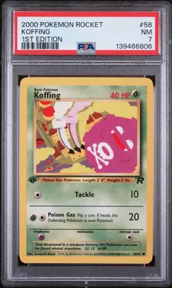 PSA NEAR MINT 7 2000 POKEMON ROCKET 58 KOFFING 1ST EDITION - Image 1
