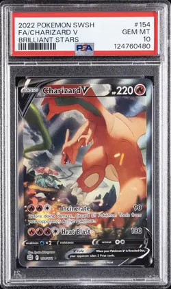 2022 POKEMON SWORD & SHIELD BRILLIANT STARS #154 FULL ART/CHARIZARD V PSA 10 - Image 1