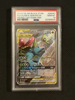 2019 Pokemon Celebi and Venusaur GX Tag Team Black Star Promo SM167 PSA 10 GM - Image 1