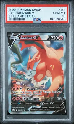 2022 POKEMON SWORD & SHIELD BRILLIANT STARS #154 FULL ART/CHARIZARD V PSA 10 - Image 1