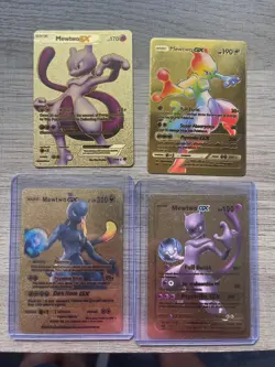 Pokemon Gold Foil Fan Art Card Mewtwo GX and EX Rare 4 card Lot - Image 1
