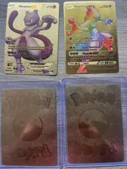 Pokemon Gold Foil Fan Art Card Mewtwo GX and EX Rare 4 card Lot - Image 2