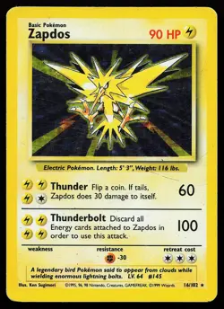 Zapdos 16/102 Holo Rare Base Set Unlimited Pokemon Card - Image 1