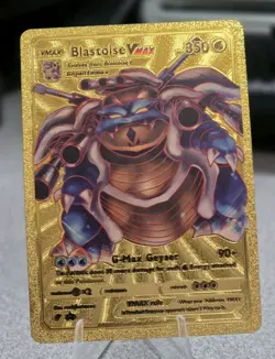 Pokemon Blastoise VMAX 350hp Gold Foil Fan Art Collector Card TCG - Image 1
