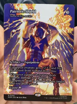 MTG Marvel Super Heroes FOIL Patriotic Shield Fire & Ice Borderless Full Art - Image 1