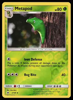 Metapod 2/149 Reverse Holo Sun & Moon Base Set Yuka Morii Pokemon Card - Image 1
