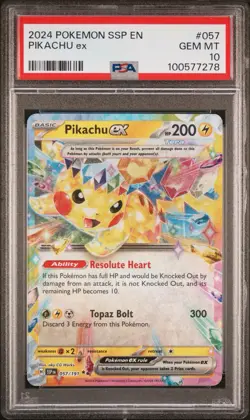 2024 POKEMON SSP EN-SURGING SPARKS #057 PIKACHU EX PSA 10 - Image 1