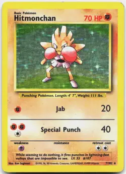 Hitmonchan 7/102 Holo Holo Rare Base Set Unlimited Pokemon Holo Heavily Played - Image 1