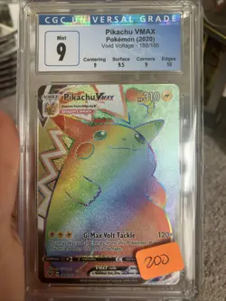 CGC 9 Pikachu Vmax 188/185 Pokemon Vivid Voltage Rainbow w/ Subgrades - Image 1