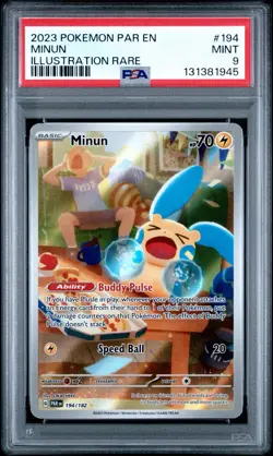 2023 POKEMON PAR EN-PARADOX RIFT ILLUSTRATION RARE #194 MINUN PSA 9 - Image 2