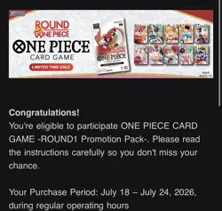 One Piece Round 1 Promo Pack Pre Sale ONE CARD - CONFIRMED PREORDER - Ships 7/23 - Image 2